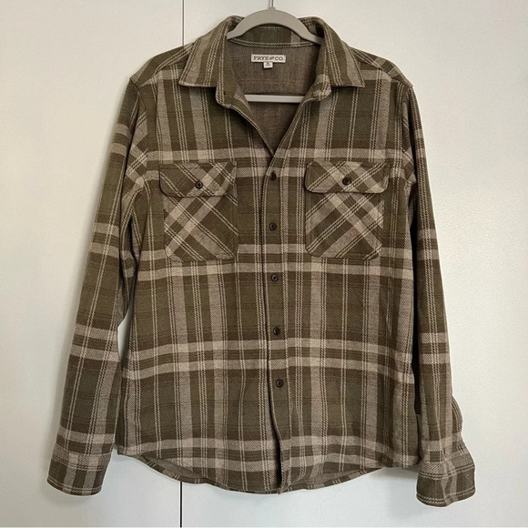 Frye and Co Brushed Knit Flannel Shirt Long Sleeve mens size medium olive green - Picture 8 of 9
